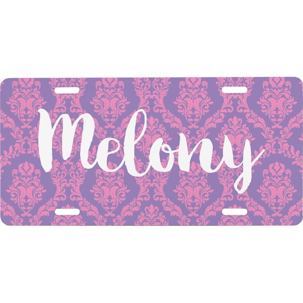 Custom Pink, White & Purple Damask Front License Plate (Personalized)