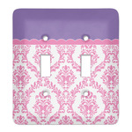 Pink, White & Purple Damask Light Switch Cover (2 Toggle Plate)