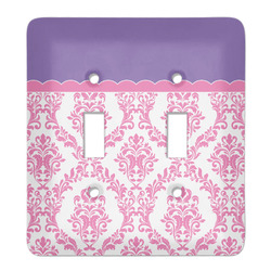 Pink, White & Purple Damask Light Switch Cover (2 Toggle Plate)