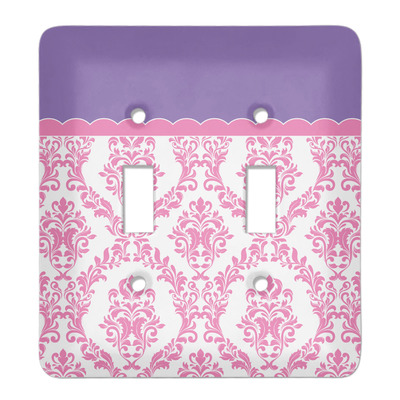 Pink, White & Purple Damask Light Switch Cover (2 Toggle Plate) (Personalized)