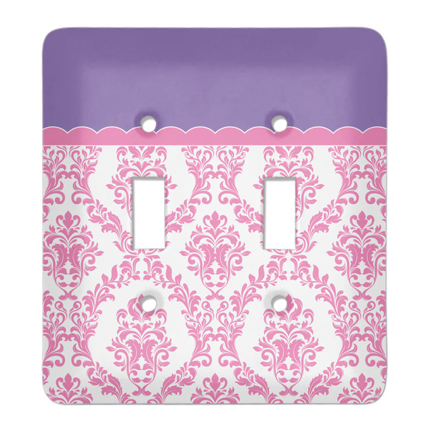 Custom Pink, White & Purple Damask Light Switch Cover (2 Toggle Plate)