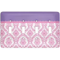 Pink, White & Purple Damask Light Switch Cover (4 Toggle Plate)