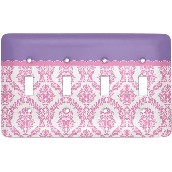 Custom Pink, White & Purple Damask Light Switch Cover (4 Toggle Plate)