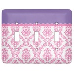 Pink, White & Purple Damask Light Switch Cover (3 Toggle Plate)