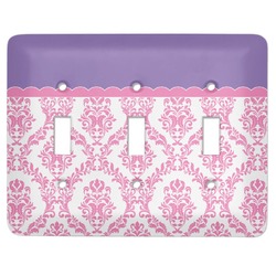 Pink, White & Purple Damask Light Switch Cover (3 Toggle Plate)