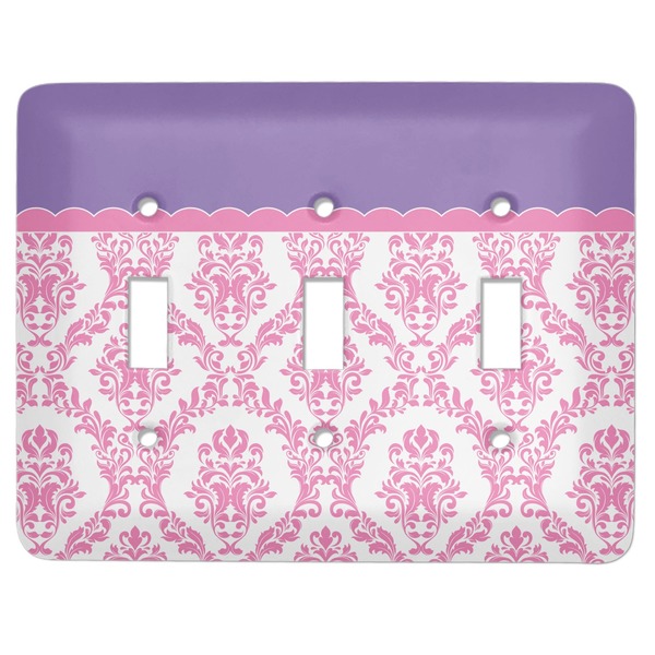 Custom Pink, White & Purple Damask Light Switch Cover (3 Toggle Plate)