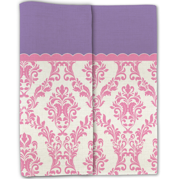 Pink, White & Purple Damask Linen Placemat - Folded Half (double sided)