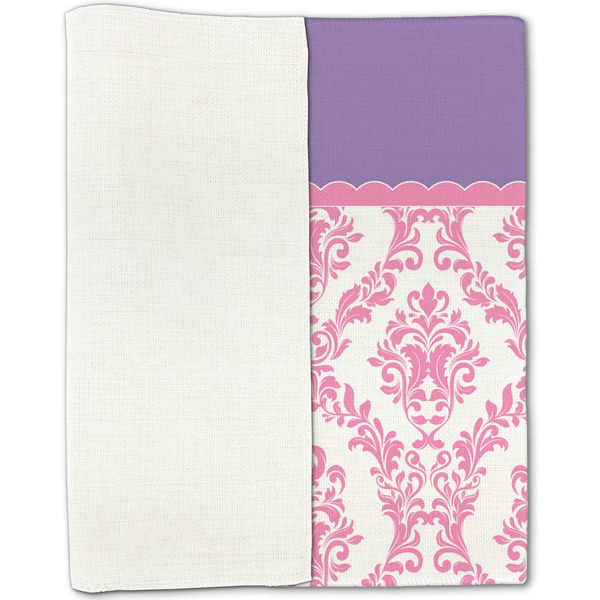 Pink, White & Purple Damask Linen Placemat - Folded Half