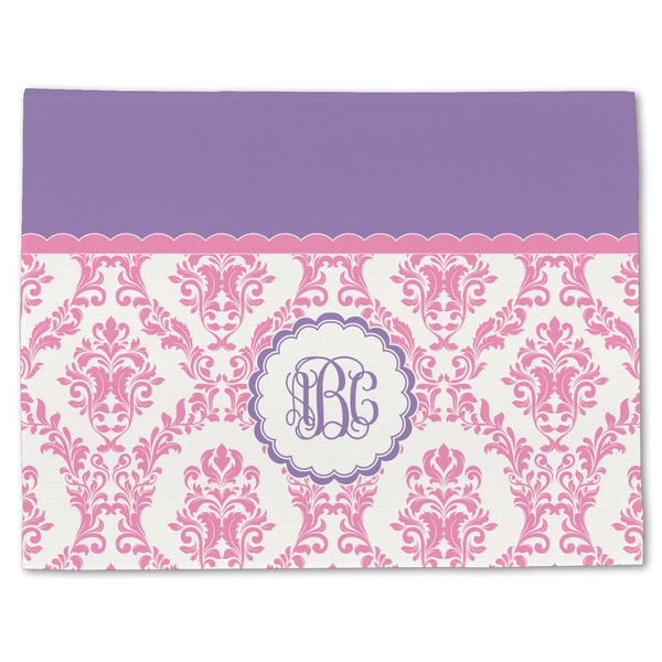 Custom Pink, White & Purple Damask Single-Sided Linen Placemat - Single w/ Monogram