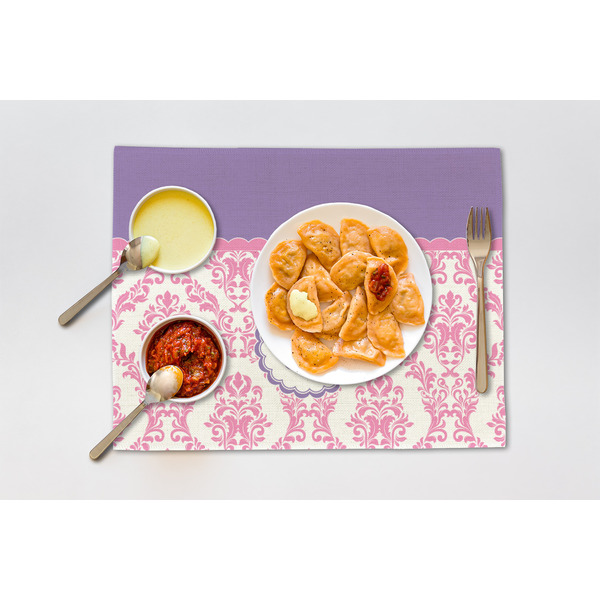 Pink, White & Purple Damask Linen Placemat - Lifestyle (single)