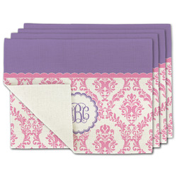 Pink, White & Purple Damask Single-Sided Linen Placemat - Set of 4 w/ Monogram