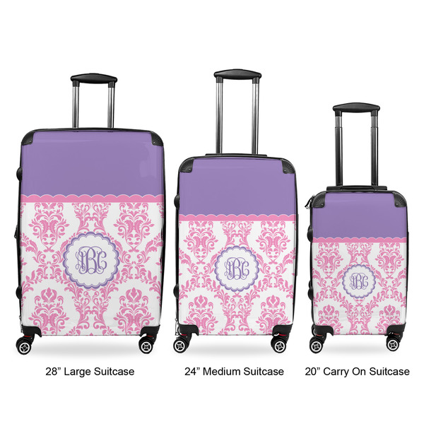 Pink, White & Purple Damask Luggage Bags all sizes - With Handle