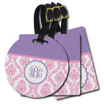 Pink, White & Purple Damask Plastic Luggage Tag (Personalized)