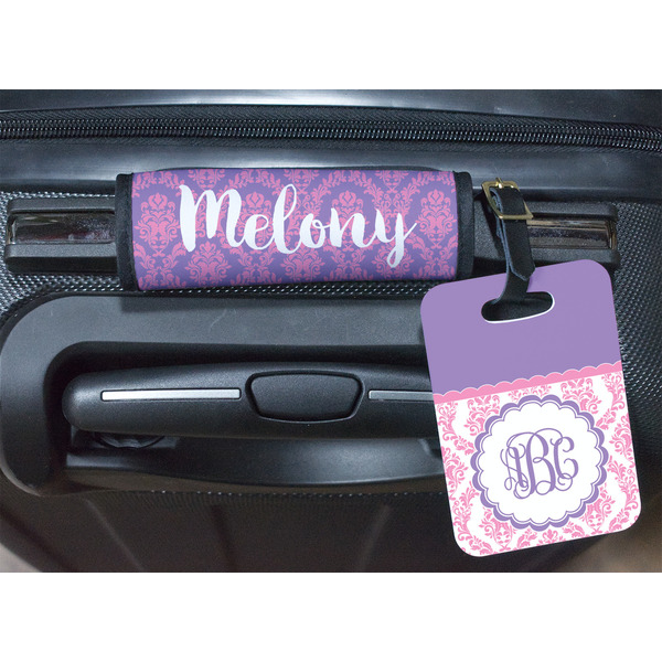 Pink, White & Purple Damask Luggage Wrap & Tag