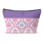 Pink, White & Purple Damask Makeup Bag - Small - 8.5"x4.5" (Personalized)