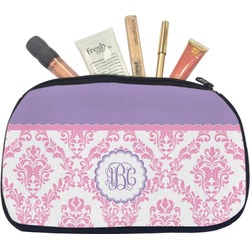 Pink, White & Purple Damask Makeup / Cosmetic Bag - Medium (Personalized)