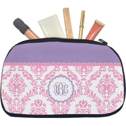 Pink, White & Purple Damask Makeup / Cosmetic Bag - Medium (Personalized)