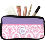 Pink, White & Purple Damask Makeup / Cosmetic Bag - Small (Personalized)
