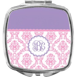 Pink, White & Purple Damask Compact Makeup Mirror (Personalized)
