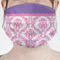 Pink, White & Purple Damask Mask - Pleated (new) Front View on Girl