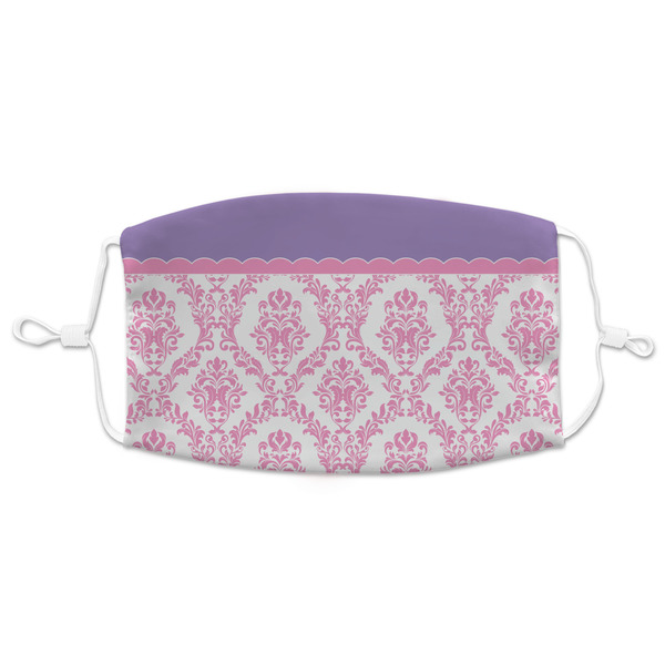Custom Pink, White & Purple Damask Adult Cloth Face Mask - XLarge