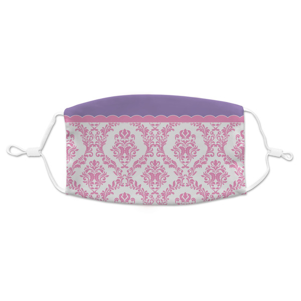 Custom Pink, White & Purple Damask Adult Cloth Face Mask - Standard
