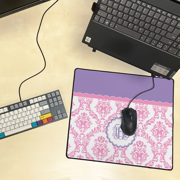 Pink, White & Purple Damask Medium Gaming Mats - LIFESTYLE