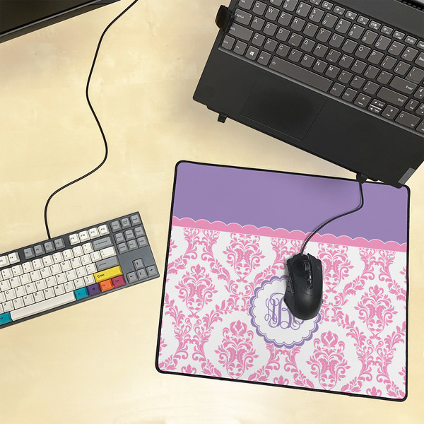 Pink, White & Purple Damask Medium Gaming Mats - LIFESTYLE