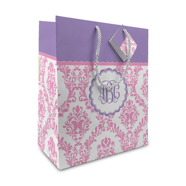 Custom Pink, White & Purple Damask Medium Gift Bag (Personalized)