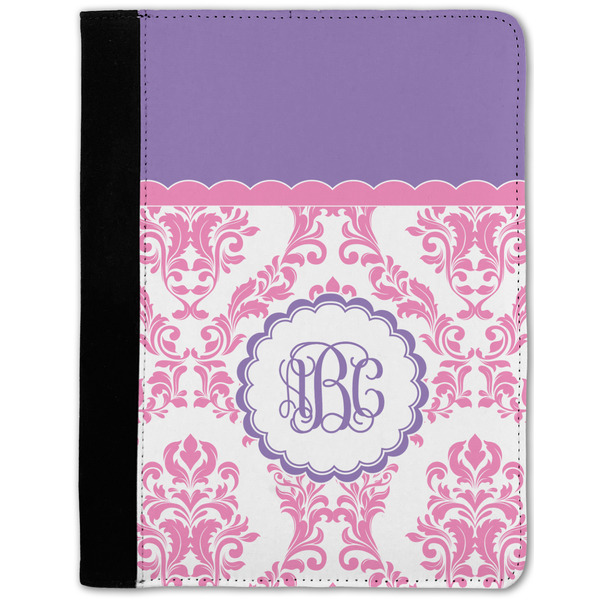 Custom Pink, White & Purple Damask Notebook Padfolio w/ Monogram