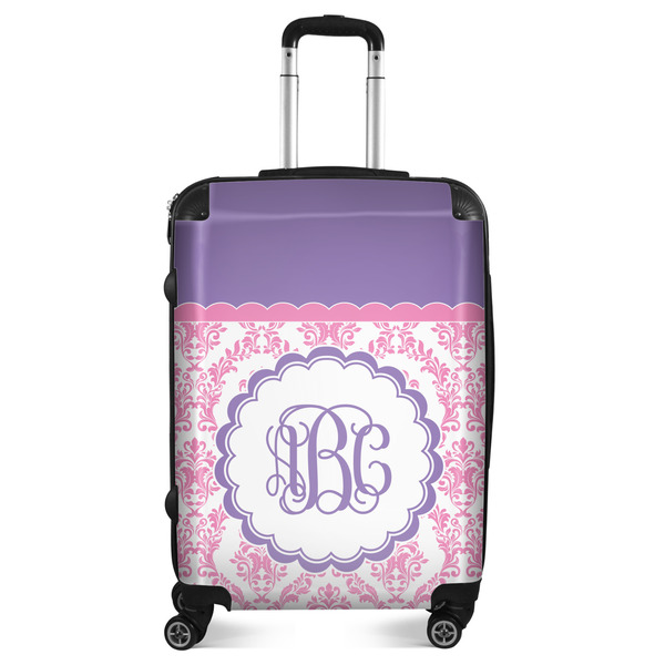 Custom Pink, White & Purple Damask Suitcase - 24" Medium - Checked (Personalized)