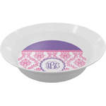 Pink, White & Purple Damask Melamine Bowl - 12 oz (Personalized)