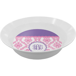 Pink, White & Purple Damask Melamine Bowl (Personalized)