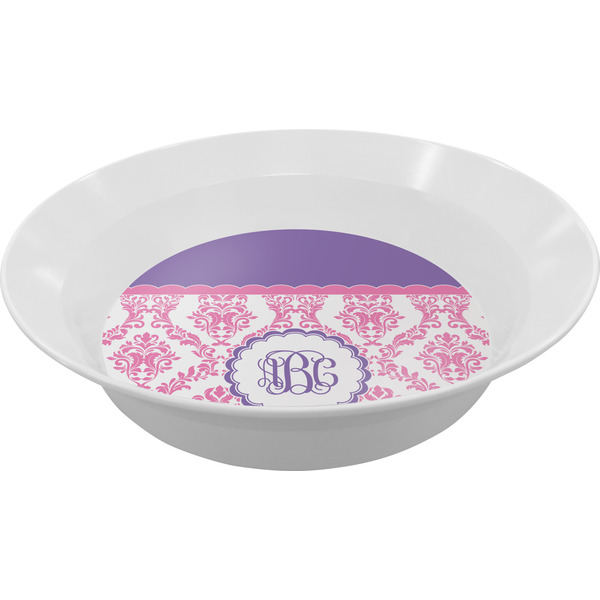 Custom Pink, White & Purple Damask Melamine Bowl - 12 oz (Personalized)
