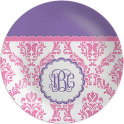 Pink, White & Purple Damask Melamine Plate (Personalized)