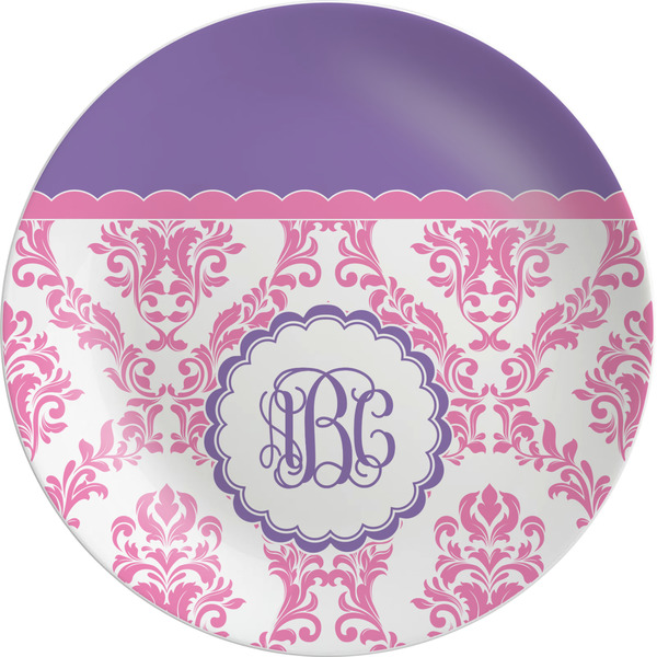 Custom Pink, White & Purple Damask Melamine Salad Plate - 8" (Personalized)