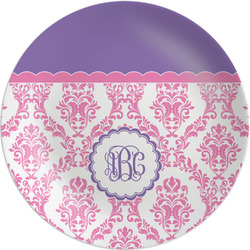 Pink, White & Purple Damask Melamine Plate - 10" (Personalized)
