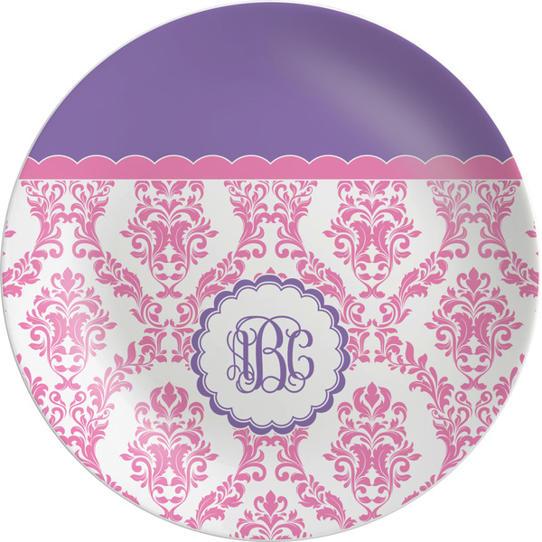 Custom Pink, White & Purple Damask Melamine Plate - 10" (Personalized)