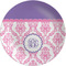 Pink, White & Purple Damask Melamine Plate (Personalized)