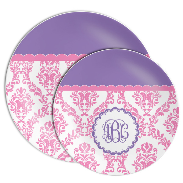 Pink, White & Purple Damask Melamine Plates - PARENT/MAIN