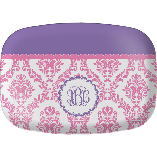 Custom Pink, White & Purple Damask Melamine Platter w/ Monogram