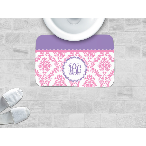 Pink, White & Purple Damask Memory Foam Bath Mat - LIFESTYLE