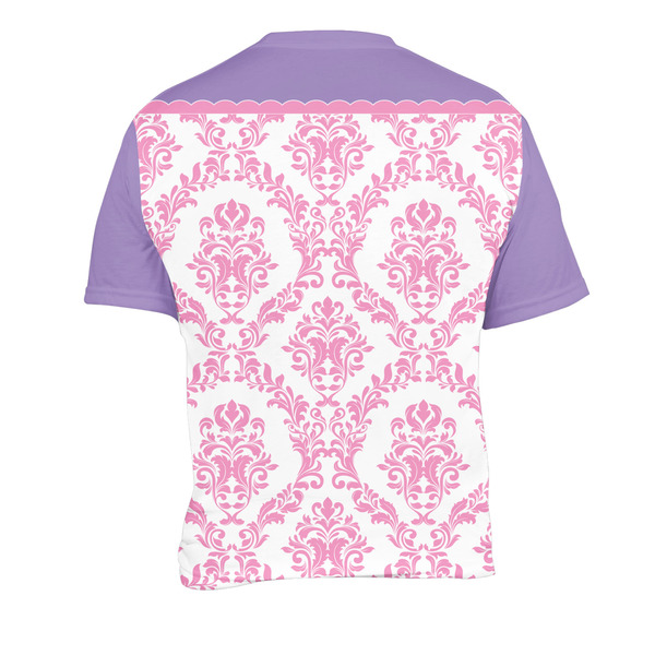 Pink, White & Purple Damask Men's Crew Neck T Shirt Medium - Back