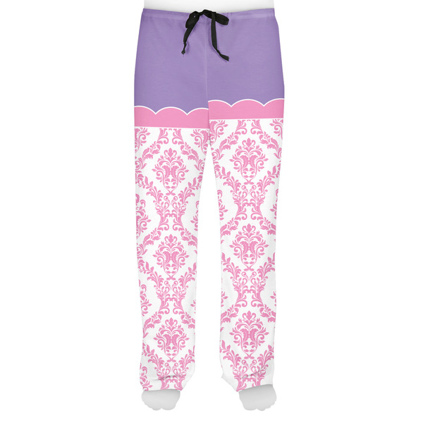 Pink, White & Purple Damask Men's Pjs Front - on model