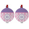 Pink, White & Purple Damask Metal Ball Ornament - Front and Back