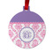 Pink, White & Purple Damask Metal Ball Ornament - Front