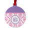 Pink, White & Purple Damask Metal Ball Ornament - Double Sided w/ Monogram