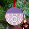 Pink, White & Purple Damask Metal Ball Ornament - Lifestyle