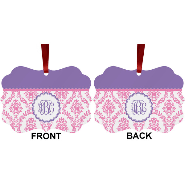 Pink, White & Purple Damask Metal Benilux Ornament - Front and Back (APPROVAL)