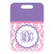 Pink, White & Purple Damask Metal Luggage Tag - Front Without Strap